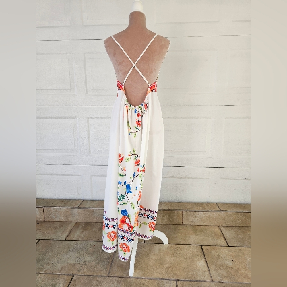 Shein Curve Woman Floral Maxi Dress Boho Summer Beach Backless Strappy Sundress - Picture 4 of 16